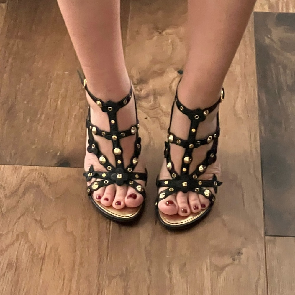 Louis Vuitton Black/Gold Wedge Sandals - Picture 15 of 15